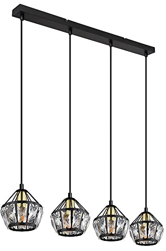 Globo Pendelleuchte LOIS 4-flammig, Lampenschirme mit Glaskristallen, Breite 73cm