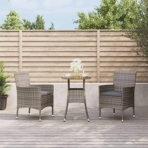 ZEYUAN 3-TLG. Garten-Bistro-Set mit Kissen Grau Poly Rattan Bierzeltgarnitur, Gartenbar, Biertisch Bierbänke, Essgruppe, Gartenmöbel Set, Balkonmöbel, 3187434