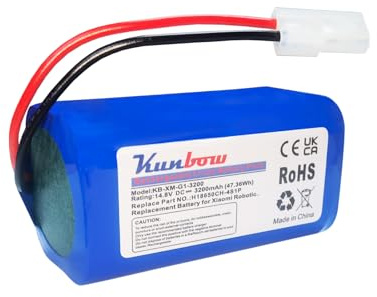 Kunbow Batteria agli ioni di litio da 3200 mAh, per Xiaomi Mi Robot, Mijia G1, batteria di ricambio per aspirapolvere Panasonic MC-WRC53, ricambio per Xiaomi H18650CH-4S1P (14,8 V/47,36 Wh)