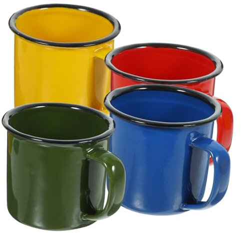 NAMOARLY 4Pcs Enamel Cups Set Vintage Metal Coffee Mugs with Handle Enamelware Tea Cups for Home Use Picnic Travel Assorted Color 6.5 x 6.5 x 6 cm