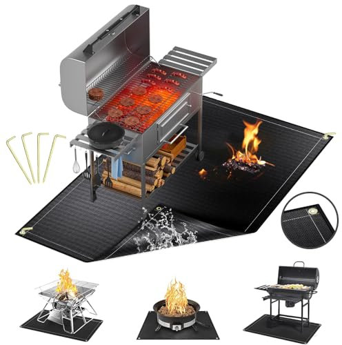 Tappetino di protezione per il pavimento, ignifugo, 152 x 115 cm, pieghevole, con fori e chiodi da pavimento, resistente all'acqua, resistente all'olio, per barbecue, camino, pavimento, prato