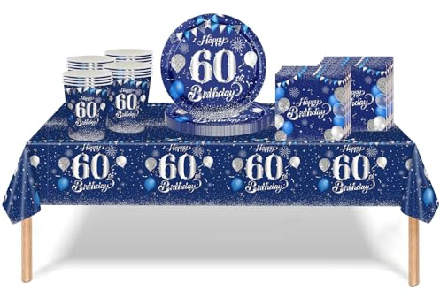 Set di 53 decorazioni per la tavola per 60° compleanno, con piatti e tovaglioli, per donne, uomini e lui, decorazione per la tavola per il 60° compleanno, regalo per il 60° compleanno