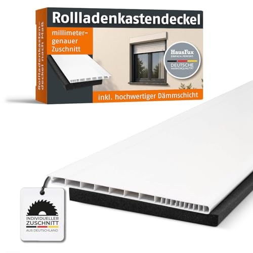 HausFux Rollladenkastendeckel/Rollokasten Abdeckung nach Maß - mit Dämmung - Made in Germany - individueller Zuschnitt - bis 3 m Länge (Weiß, (T x L | 22 x 100 cm)