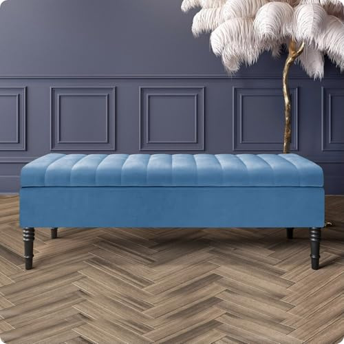 Safar Velvet Ottoman Storage Bench with Legs, Upholstered End of Bed Storage Bench, Large Ottoman Storage Box with Hinged Lid, Entryway Shoe Bench, Padded Storage Ottoman Seat for Living Room
