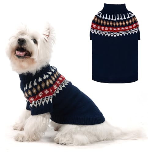 EXPAWLORER Knitted Dog Jumper Turtle Neck in Fair Isle Pattern, Blue M | Stylish Dog Clothes Warm Cosy Puppy Sweater with Sleeves, Winter Pet Clothing Pullover for Small Medium Large Dogs