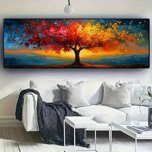 JACBON Stampa su tela extra-large con albero della vita - Arte da parete astratta per la decorazione domestica moderna, motivi geometrici, per soggiorno, 70x210 cm senza cornice