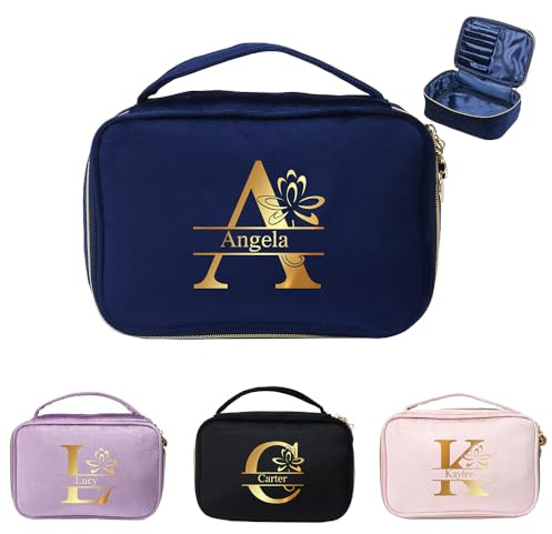 Kosmetiktasche für Frauen Personalisierte Große Schminktasche Mit Namens Geburtstagsblumen Gravur Kosmetikkoffer Reißverschluss Waschtasche (D)