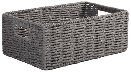 Wickerfield Handwoven Paper Rope Storage Basket for Home Office Storage Organization and Hamper Making (Grey, Medium)