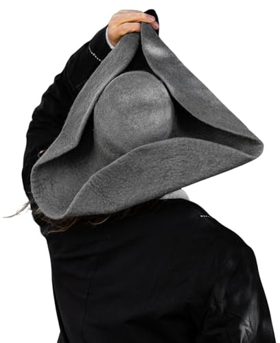 Leonardo Carbone® Herren Kopfbedeckung Wollfilzhut Dreispitz Hugo | Dreieckige Form | Breite Krempe | Karneval, Halloween, Cosplay, LARP, Hut, Tricorn, Mittelalter | 100% Wolle