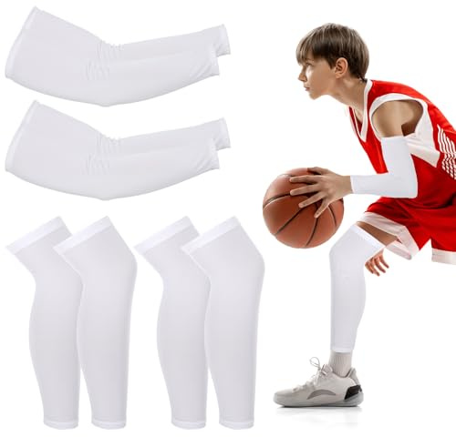 JIEYAO Teenager Sport Armstulpen und Beinärmel Set,Anti-UV Sonnenschutz Armschoner und Lange Kompressions-Beinärmel Unisex Arm Sleeve für Jugend Volleyball Basketball Fußball