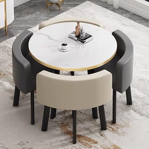 Modernes Büro-Empfangstisch-Set, kleiner Konferenztisch mit 4 Stühlen, stilvolles weißes und graues Design für Empfangsraum, Wohnzimmer und Büro.