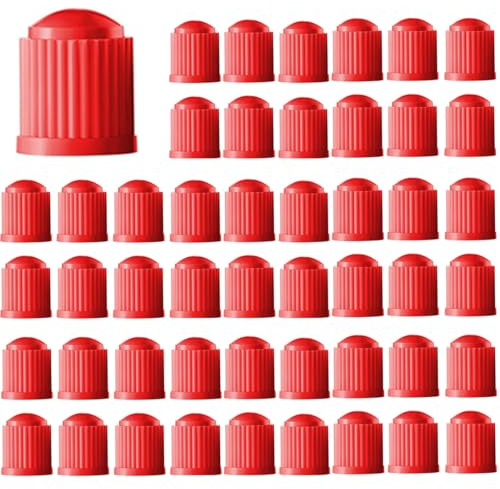 JEYORZY 48x Tappi Stelo Valvola Pneumatico, Tappi Universali per Valvole Pneumatici Tappi Parapolvere, Tappini gomme auto con o-ring, cappuccio valvola bici, per Ruote di Auto, Moto, Biciclette, rosso