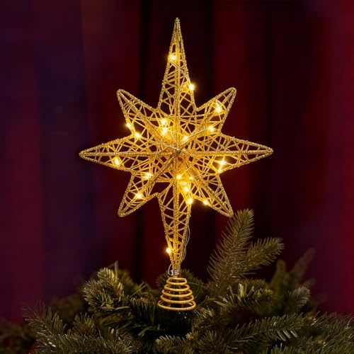 Etoile Sapin de Noel Lumineuse, Cimier de Sapin de Noël, Décoration Sapins Noël en Étoile avec des Lumières 20 LED pour L'intérieur, Le Bureau, Les Fêtes Noel et du Nouvel an