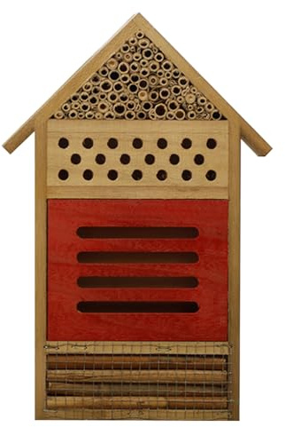 Bienenhaus - Outdoor Holzhaus Insektennest wetterfest | Natürlicher Solitär-Wabenraum | Ökologisches Bestäuberhotel mit Hängehaken für Gärten,
