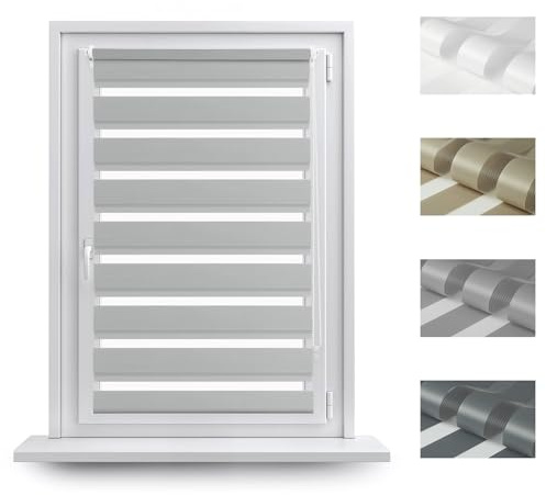RENA Rollos Für Fenster Ohne Bohren - Tag und Nacht - Doppelrollo Klemmfix - Fensterrollo Innen Rollo Set - 86 x 140 cm - Grau
