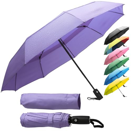 Kompakt reseparaply – litet paraply för ryggsäck och handväska, automatiska paraplyer, parapluie, vindtåligt, förstärkta glasfiberspröt, vattenavvisande teflon, Lila