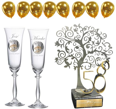 JOYERIA EL FARO, regalos de boda 50 aniversario , pack árbol + copas + 8 globos gratis