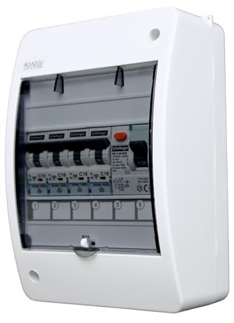RoadEu | Aufputz-Sicherungskasten IP42 | Vorverdrahteter Stromverteiler 230V mit FI 40A Typ A & 4x LS-Automaten (3x C16A, 1x C10A) | Unterverteiler Innenbereich mit N+PE Klemmen