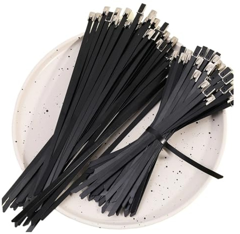 100 Fascette Fermacavi In ​​metallo Autobloccanti Nere Rivestite In Acciaio Inossidabile, Resistenti, Organizer For Organizzatore Cavi(90cm)