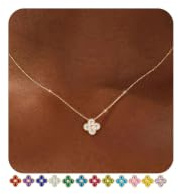 FUNEIA Kette Gold Damen Halskette 18k Vergoldete mit Geburtsstein Anhänger | Goldkette Wasserfest Verstellbare Goldene Kette Kleeblatt für Freundin Frauen Mutter Goldschmuck Geburtstag Geschenk