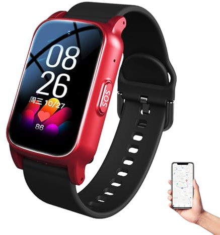 DHsdlpLU Montre pour Personne Agée GPS, détection de Chute, géolocalisation, Vibration et Sonnerie, Double Fonction de Rappel, pour Les Seniors S5-Red