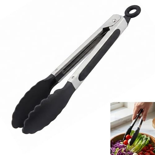 VBK Pinza de Cocina, Pinza de Cocina con Puntas de Silicona, Pinza para Parrilla de Silicona con Mango Antideslizante, Pinza para Parrilla Negra, Pinza de Silicona para Cocinar y Asar con Mango de Ace