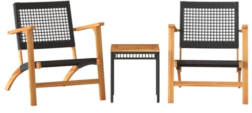 Qnhdfrt 3-TLG. Bistro-Set Gartenmöbel-Set, Balkonmöbel aus PE-Rattan und Massivholz Akazie, 2 Gartenstühle mit Armlehnen und Beistelltisch, Sitzgruppe für Garten Terrasse
