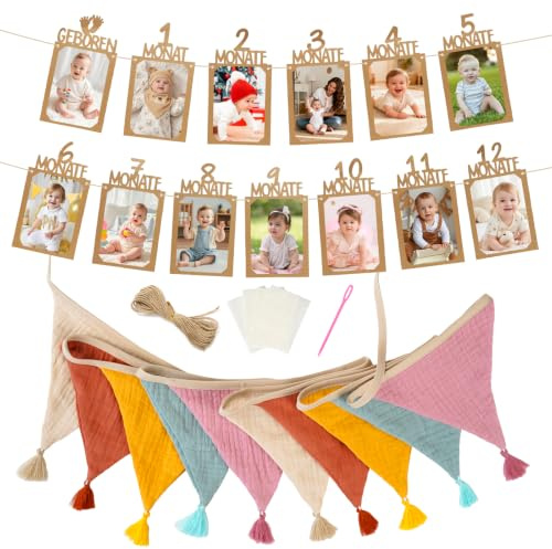 Wimpelkette Geburtstag,2 Stück Wimpelketten Bunt&Fotogirlande 1.Geburtstag | Wimpelkette Stoff Kinderzimmer Babyzimmer Deko für Girlande Kinderzimmer Deko,Hausbett, Babybett,Wanddeko (rosa)