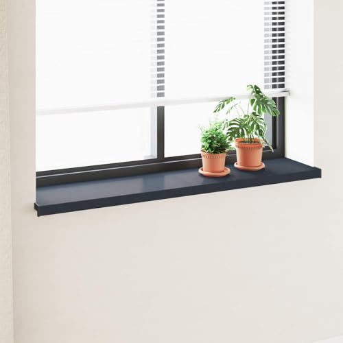Alféizar de ventana de PVC antracita con vetas de madera 140 x 30 x 4,5 cm, impermeable, para interiores y exteriores, fácil de instalar con adhesivo y se puede cortar en longitud