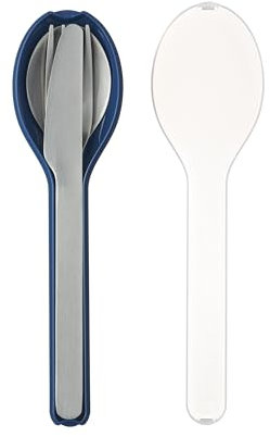 Mepal - Set di Posate 3 Pezzi Ellipse - Set di Posate da Viaggio - Composto da Coltello, Forchetta e Cucchiaio - Set di Posate con Custodia da Viaggio - Acciaio Inossidabile - Nordic Denim