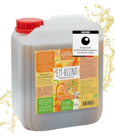 EM-Chiemgau Probiotischer EM-Reiniger & Geruchsneutralisierer EM-blond [Effektive Mikroorganismen] Universales Haushaltsmittel als Kompostbeschleuniger, Tierpflege & Schimmel Vorbeugen (5 L)