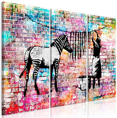 murando - Wandbilder XXL Banksy Washing Zebra 135x90 cm Vlies Leinwandbild 3 Teilig Kunstdruck modern Wandbilder XXL Wanddekoration Design Wand Bild - Graffiti Street Art Tiere