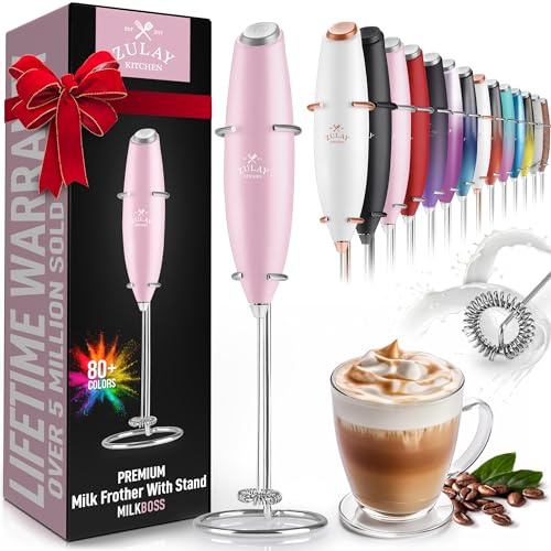 Zulay - Mini espumador de leche Milk Boss portátil para latte, batidor para café, capuchino, golpear, matcha y chocolate caliente (algodón de azúcar (rosa))
