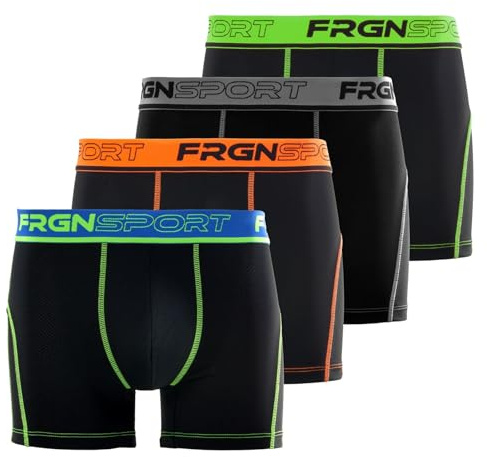 FREEGUN Lot de 4 Boxers Homme AKTIV Noir et Fluo, Noir, S
