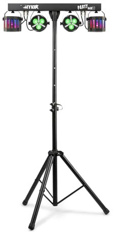 MAX PartyBar12 DJ Disco Party Light Bar System– Complete Lighting Kit with Stand, Derby and PAR Cans, Strobe LEDs, Sound Activated & DMX Control for Parties, DJs, Events & Small Venues