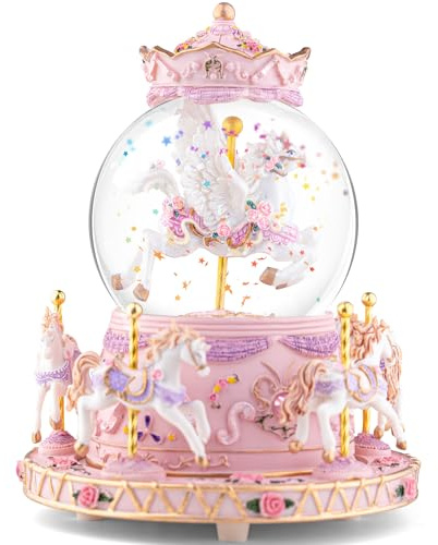 Unicorn Carousel Snow Globe Music Box, Plays You are My Sunshine, Rotating Horse Musical Snow Globe Gift for Daughter Girls Women, Birthday Christmas for Wife Sister Friend