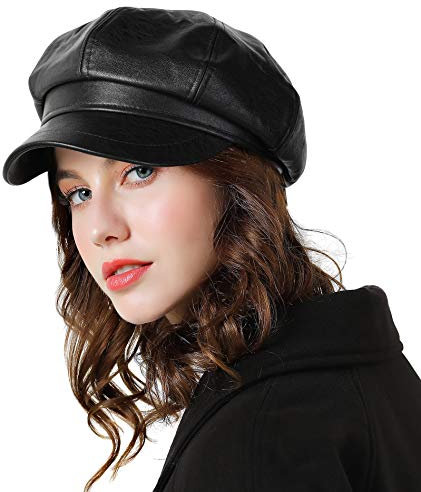 Genfien Schirmmütze Barett Mütze Damen Bakerboy Mütze Beret Cap PU Leder Winter Warm Soft Mode lässig Schirmmützen für Damen Outdoor