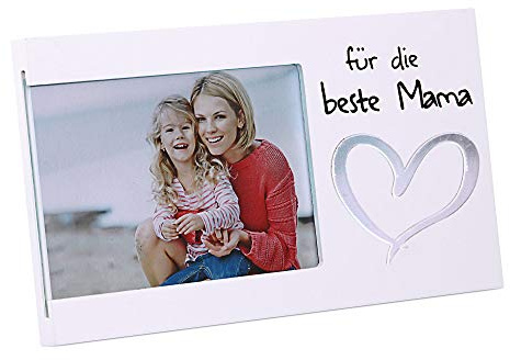 Cepewa Bilderrahmen Für die Beste Mama Fotorahmen Spiegel-Herz Rahmen für Bild 15 x 10 cm (1 x Bilderrahmen Für die Beste Mama)