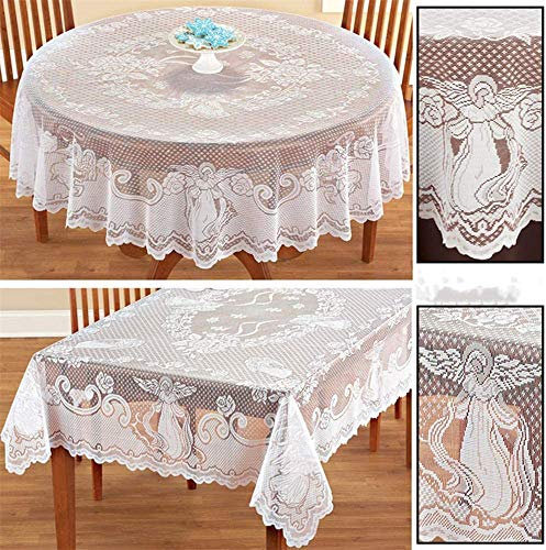 NC Amipos weiße Vintage-Spitzendeckchen, Polyester-Tischdecken, Engel, Tischdecke, Zuhause, Küche, Party, Hochzeitsdekoration (152 x 213 cm)