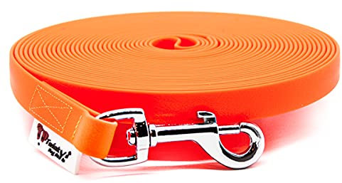 Twinkys Dog Style Salzwasser beständiger Edelstahl Karabiner Hundeleine Schleppleine Wasserabweisend 13 mm breit für Hunde MIT Handschlaufe Neon Orange 7,5 Meter Made IN Germany