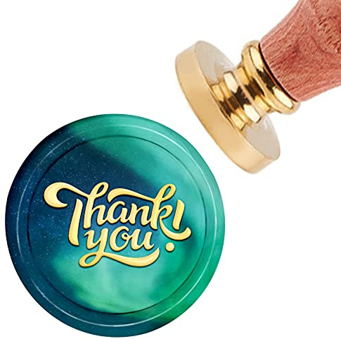 craspire Wachssiegelstempel Danke, 30mm Siegelstempelkopf Golden Mit Abnehmbarem Holzgriff Für Hochzeitseinladungen Karten Flasche Geschenk Geschäft Danke Weihnachten