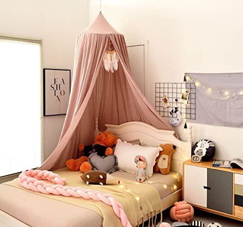 Betthimmel Babybett Baldachin Kinderzimmer Baumwolle Moskitonetz Kinderzimmer Schlafzimmer Spielzimmer Dekoration (Braunes pink)