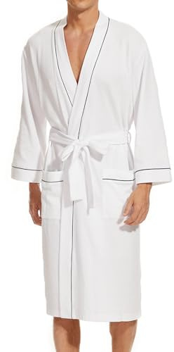 Mnemo Peignoir de Bain Homme Gaufré Kimono légère Waffle Robe de Chambre Coton Organique, Blanc, XXL