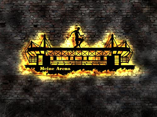 Manufaktur MV Skyline Dortmund LED Wandbild Holz Stadt AK Karte Map Stadtplan Wandsticker Leuchtbild Neonreklame Wandtattoo Reiseführer Silhouette