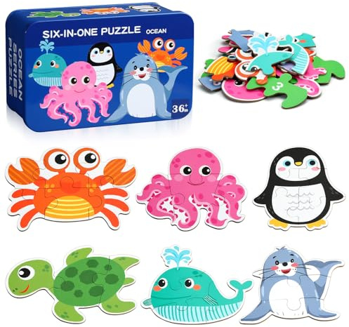 BBLIKE Kinderpuzzle 6 Bilds Puzzles Puzzle Kinder Puzzle ab 3 Geeignet für Jungen und Mädchen kinderpuzzle ab 3 4 5 Jahren (Meerestier)