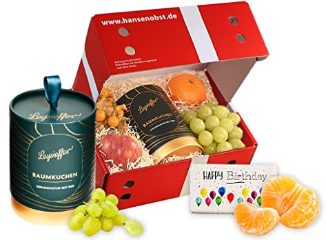 Hansen Obst - Geburtstags Geschenkbox - fruchtige Obst-Box - “Geburtstagskuchen” - Präsentkorb - Obst-Geschenkset - gefüllte Obstkiste - Geschenk Obstbox