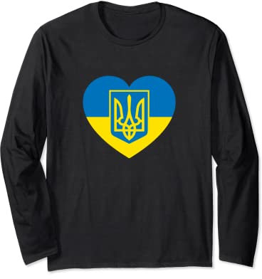 UKRAINE COAT OF ARMS IN HEART FLAG Solidarity Pro Ukrainian Langarmshirt