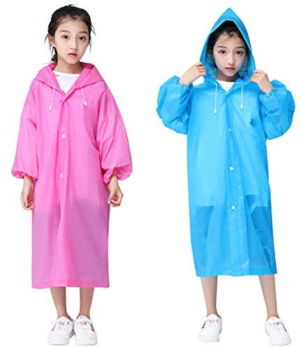 kissral 2 Pièces Imperméable pour Enfants en EVA, Réutilisable épaissir Manteau Poncho de Pluie avec Capuchon, Léger Combinaison Vêtements pour Garçons Filles