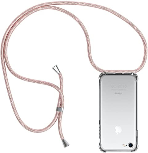 ZYIMOU für iPhone SE 2022/2020/iPhone 7/iPhone 8 Hülle mit Band, Handyhülle Handyband Hülle mit Kette Schutzhülle Kordel zum Umhängen Transparent Weich TPU Silikon Bumper, Rosé Gold