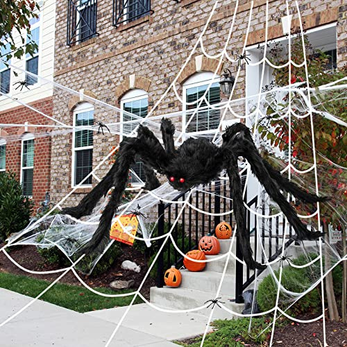 Newthinking Outdoor Halloween Decorations, Giant Plush Spider and Large Web for Halloween Outdoor House Decoration